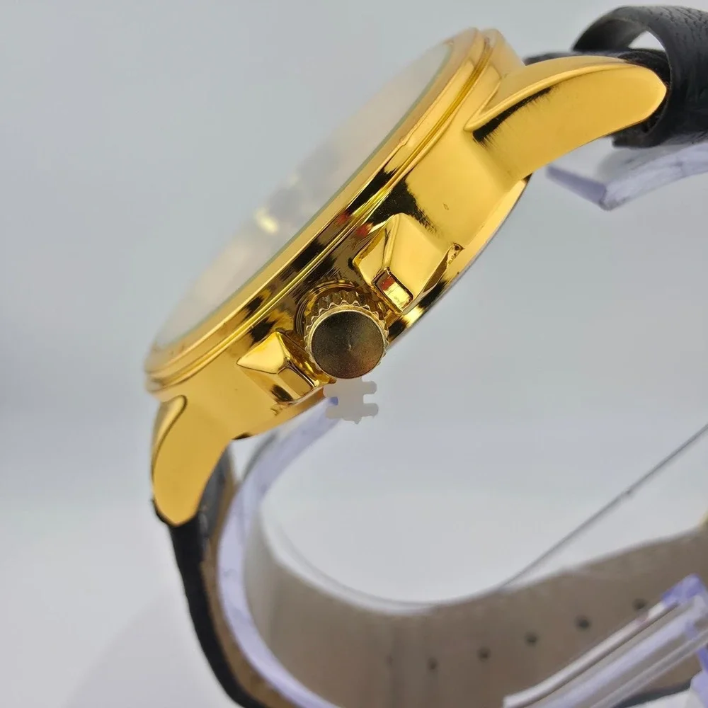 Lady Liberty Men's Watch Commemorative Double Gold Faux Leather Gold Tone 8.5